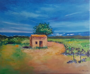 Painting titled "Cabanon provençal N…" by Catherine Meyza, Original Artwork, Oil Mounted on Wood Stretcher frame