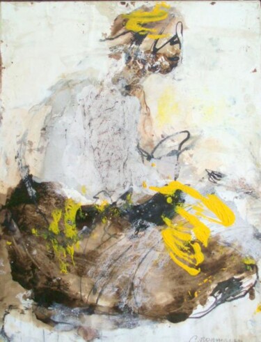 Painting titled "traces jaunes" by Catherine Monmarson, Original Artwork