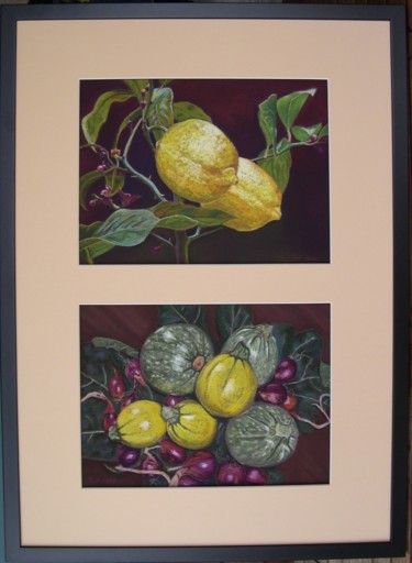 Peinture intitulée "citrons-cougettes-0…" par Catherine Mosser, Œuvre d'art originale