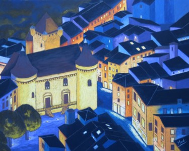 Peinture intitulée "aubenas-la-nuit2.jpg" par Catherine Mosser, Œuvre d'art originale