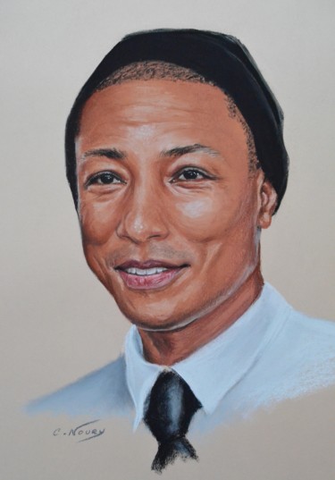 Drawing titled "Pharell" by Andromaque, Original Artwork, Pastel Mounted on Cardboard