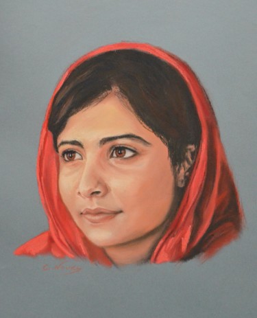 Drawing titled "Malala" by Andromaque, Original Artwork, Pastel
