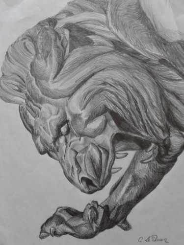 Drawing titled "Tête de lion" by Andromaque, Original Artwork, Graphite