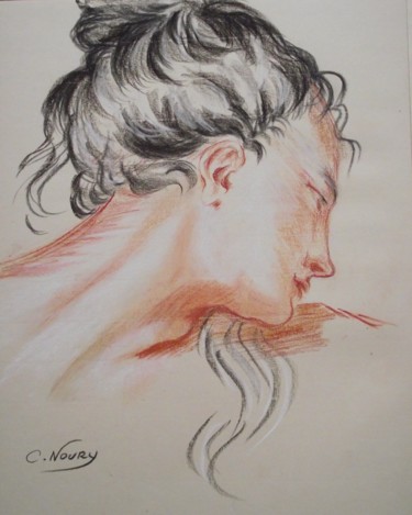 Drawing titled "Tête de femme d'apr…" by Andromaque, Original Artwork, Chalk