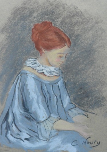 Zeichnungen mit dem Titel "La lecture" von Andromaque, Original-Kunstwerk, Pastell