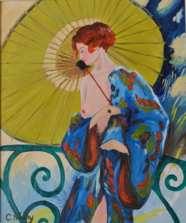 Peinture intitulée "Femme à l'ombrelle…" par Andromaque, Œuvre d'art originale, Huile