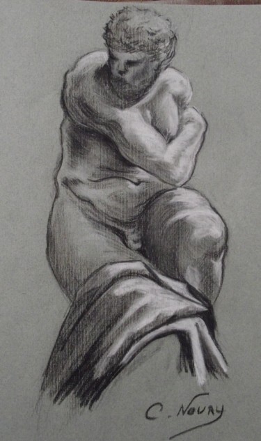 Σχέδιο με τίτλο "Etude d'homme" από Andromaque, Αυθεντικά έργα τέχνης, Κιμωλία