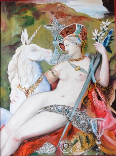 Картина под названием "La Dame à la Licorne" - Andromaque, Подлинное произведение искусства, Масло