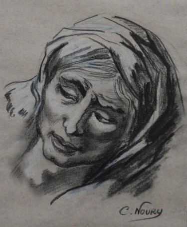 Drawing titled "Tête de vieille fem…" by Andromaque, Original Artwork, Chalk