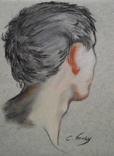 Drawing titled "Etude de tête d'hom…" by Andromaque, Original Artwork, Chalk