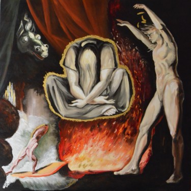 Peinture intitulée "Hommage à Füssli" par Andromaque, Œuvre d'art originale, Huile
