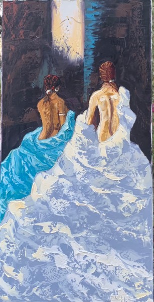 Painting titled "silhouettes" by Catherine Philippe, Original Artwork, Oil