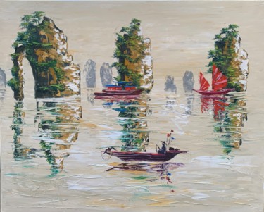 Peinture intitulée "baie de ha long" par Catherine Philippe, Œuvre d'art originale, Huile