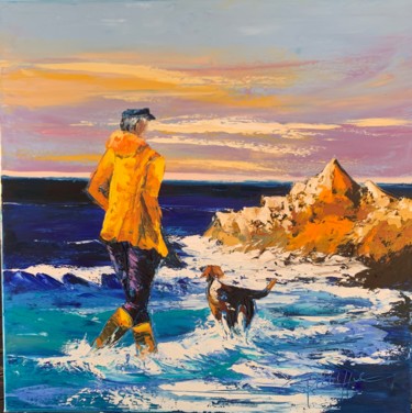 Painting titled "le chien et son maî…" by Catherine Philippe, Original Artwork, Oil