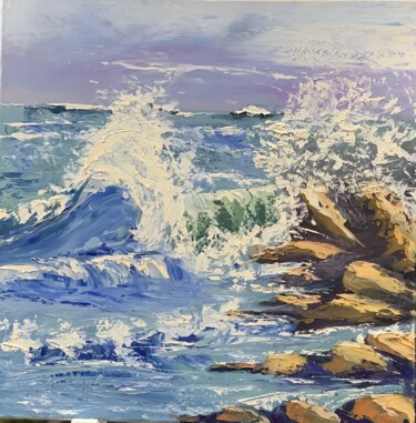 Painting titled "La mer et les roche…" by Catherine Philippe, Original Artwork, Oil
