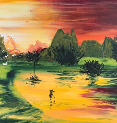 La rizière Painting titled "La rizière" by Catherine Philippe, Original Art, Oil