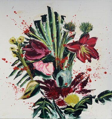 Peinture intitulée "bouquet de fleurs" par Catherine Philippe, Œuvre d'art originale, Huile
