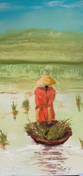 Malerei mit dem Titel "le panier de riz" von Catherine Philippe, Original-Kunstwerk, Öl