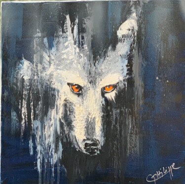Painting titled "le loup" by Catherine Philippe, Original Artwork, Oil