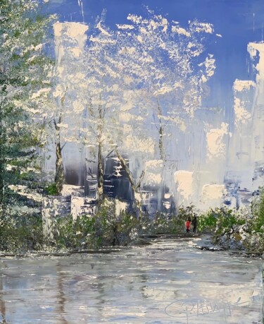 Картина под названием "le lac gelé" - Catherine Philippe, Подлинное произведение искусства, Масло