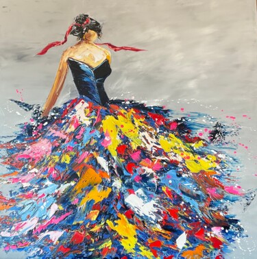 Painting titled "La danseuse" by Catherine Philippe, Original Artwork, Oil Mounted on Wood Stretcher frame