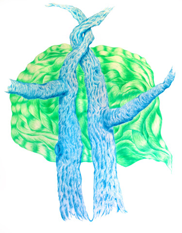 Dessin intitulée "Duo d'arbres sur ma…" par Catherine Pouplain, Œuvre d'art originale, Crayon