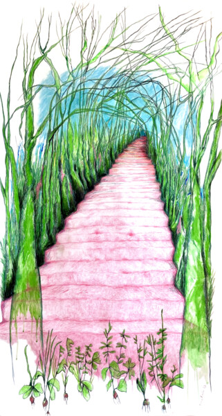 Dessin intitulée "L'escalier de nulle…" par Catherine Pouplain, Œuvre d'art originale, Crayon