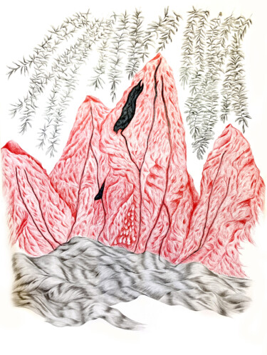 Drawing titled "Montagne rouge" by Catherine Pouplain, Original Artwork, Pencil