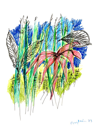 Dessin intitulée "Jardin I" par Catherine Pouplain, Œuvre d'art originale, Crayon