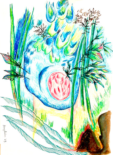 图画 标题为“Jardin III” 由Catherine Pouplain, 原创艺术品, 铅笔