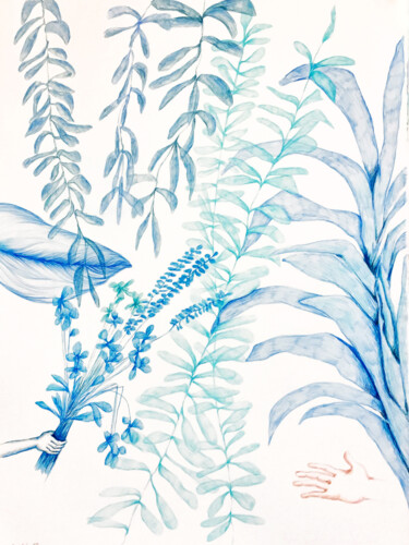 Σχέδιο με τίτλο "Bleu" από Catherine Pouplain, Αυθεντικά έργα τέχνης, Μολύβι