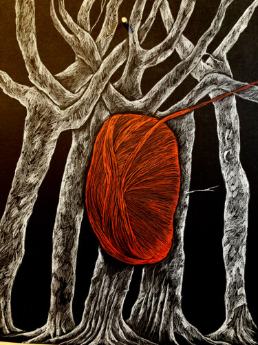 Dessin intitulée "Pelote rouge" par Catherine Pouplain, Œuvre d'art originale, Crayon