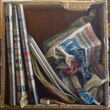 Schilderij getiteld "les journaux" door Catherine Salmeron, Origineel Kunstwerk, Olie Gemonteerd op Frame voor houten branca…