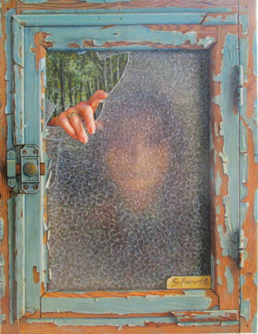 Pintura titulada "Derrière la fenetre" por Catherine Salmeron, Obra de arte original, Oleo