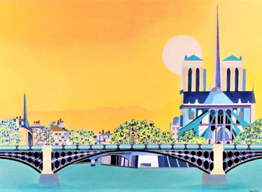 Pintura intitulada "Notre Dame" por Catherine Senechal, Obras de arte originais, Óleo