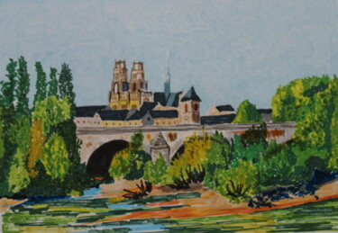 Drawing titled "Le Pont Georges V à…" by Catherine Souet Bottiau, Original Artwork, Marker