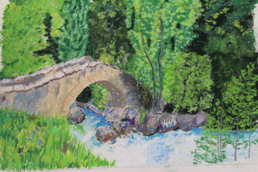 Peinture intitulée "pont-romain-a-st-ch…" par Catherine Souet Bottiau, Œuvre d'art originale, Pastel
