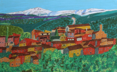 Peinture intitulée "village-deroussillo…" par Catherine Souet Bottiau, Œuvre d'art originale, Pastel