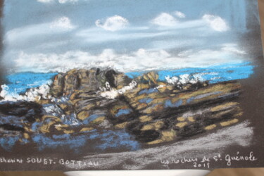 Peinture intitulée "Les rochers de sain…" par Catherine Souet Bottiau, Œuvre d'art originale, Pastel