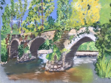 Peinture intitulée "Pont Gallo Romain p…" par Catherine Souet Bottiau, Œuvre d'art originale, Pastel