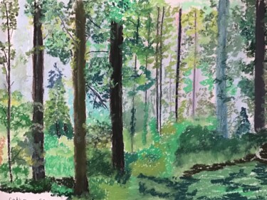 Painting titled "Forêts de montagnes" by Catherine Souet Bottiau, Original Artwork, Pastel