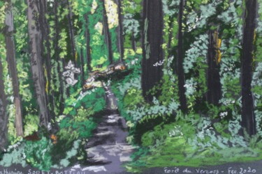 Dessin intitulée "Forêt du Vercors" par Catherine Souet Bottiau, Œuvre d'art originale, Pastel