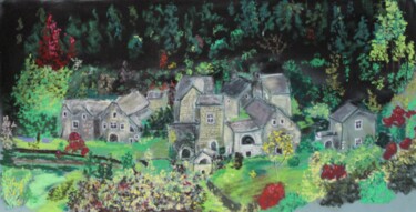 Dessin intitulée "Village Aveyronnais" par Catherine Souet Bottiau, Œuvre d'art originale, Pastel