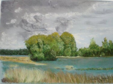 Peinture intitulée "la Loire au fil de…" par Catherine Souet Bottiau, Œuvre d'art originale, Pastel