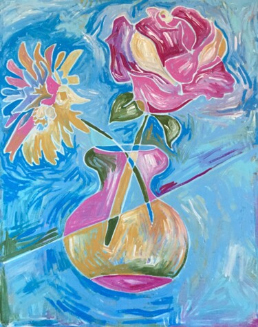 Painting titled "La Rose" by Catherine Stroud, Original Artwork, Acrylic