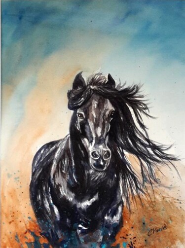 Pintura intitulada "Au galop.jpeg" por Catherine Vacle, Obras de arte originais, Aquarela