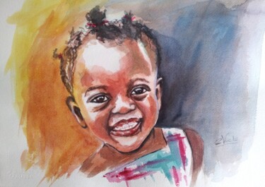 Painting titled "Sourire.jpg" by Catherine Vacle, Original Artwork, Watercolor