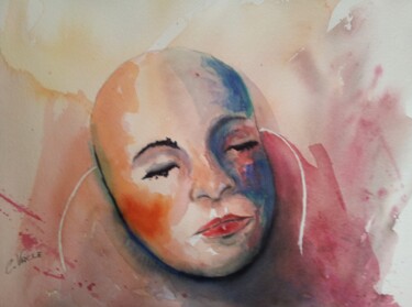 Peinture intitulée "Masque au repos.jpg" par Catherine Vacle, Œuvre d'art originale, Aquarelle