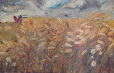 Peinture intitulée "Scène de champs" par Jean Frelezeau, Œuvre d'art originale, Huile