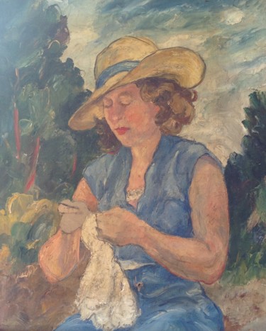 Peinture intitulée "épouse de l'artiste" par Jean Frelezeau, Œuvre d'art originale, Huile